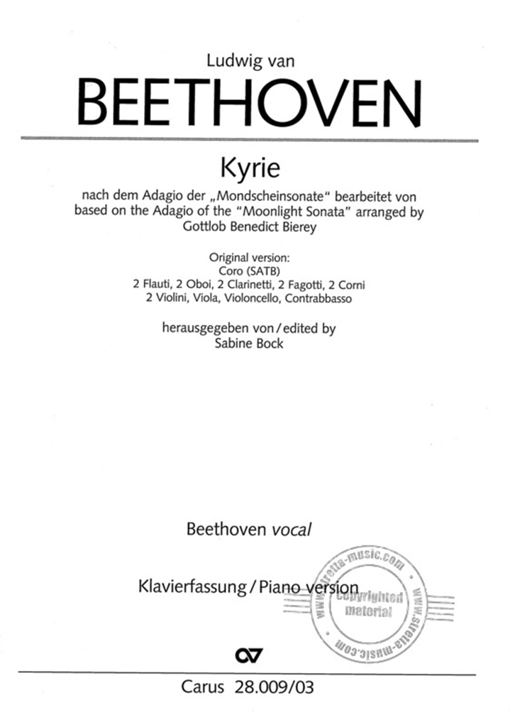 Cover: 9790007249816 | Kyrie nach dem Adagio der 'Mondscheinsonate' (Partitur) | Beethoven