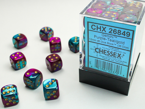 Cover: 601982023706 | Gemini® 12mm d6 Purple-Teal/gold Dice Block™ (36 dice) | deutsch