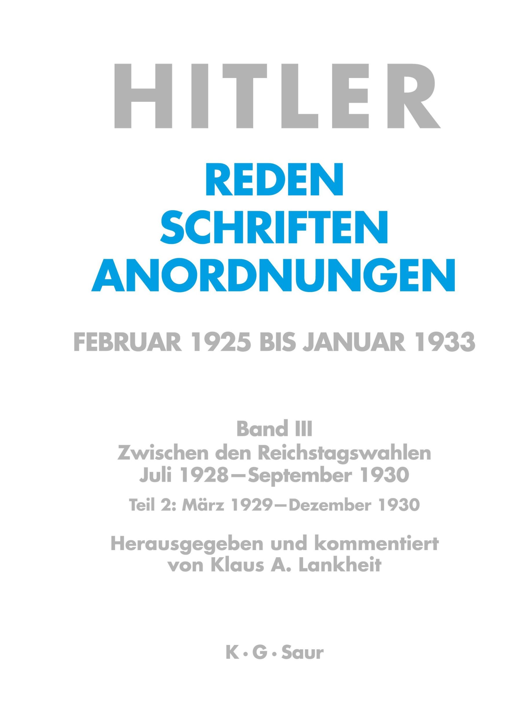 Cover: 9783598219382 | März 1929 - Dezember 1929 | Klaus A. Lankheit | Buch | XV | Deutsch