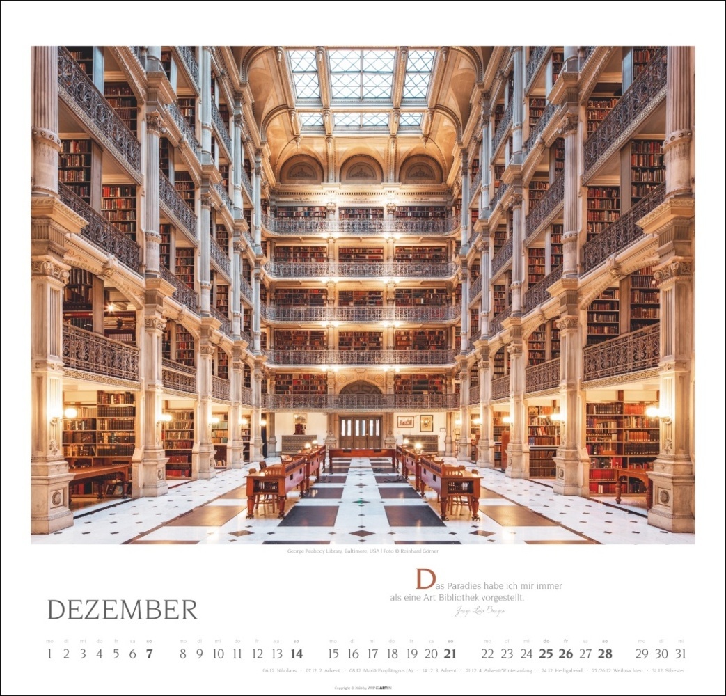 Bild: 9783839901021 | Welt der Bibliotheken Kalender 2025 | Reinhard Görner | Kalender