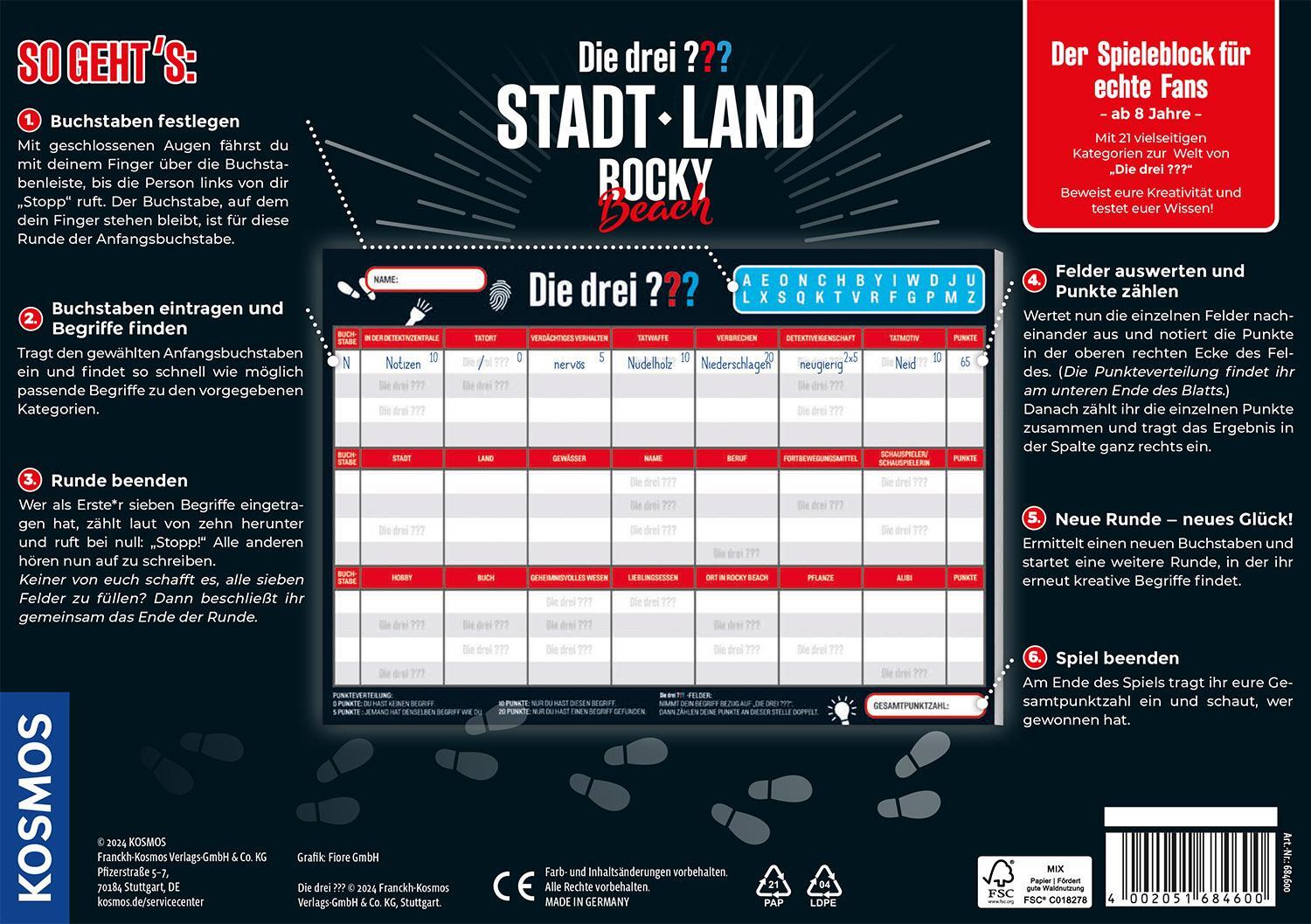 Bild: 4002051684600 | Die drei ???: Stadt - Land - Rocky Beach | Spiel | Spiel | 684600