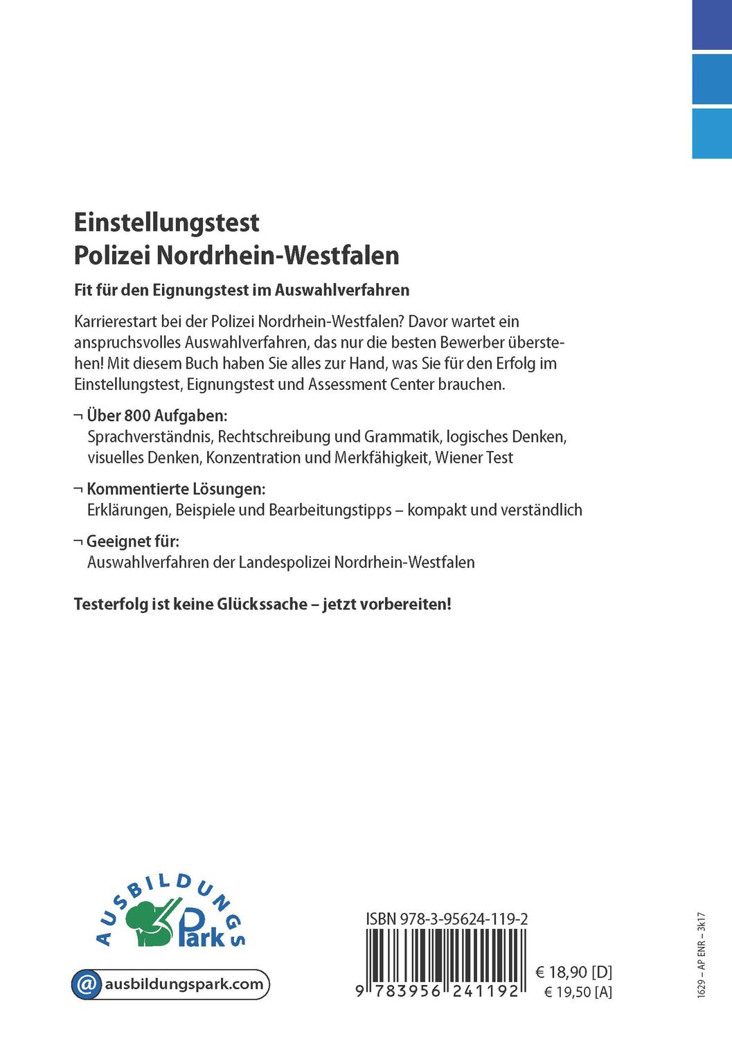 Rückseite: 9783956241192 | Einstellungstest Polizei NRW | Kurt Guth (u. a.) | Taschenbuch | 2024