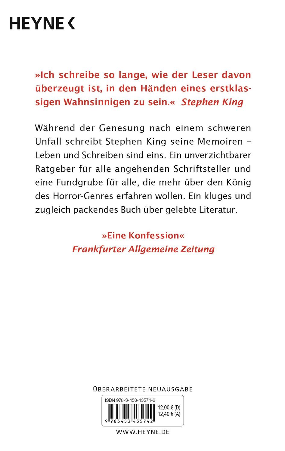 Bild: 9783453435742 | Das Leben und das Schreiben | Memoiren | Stephen King | Taschenbuch