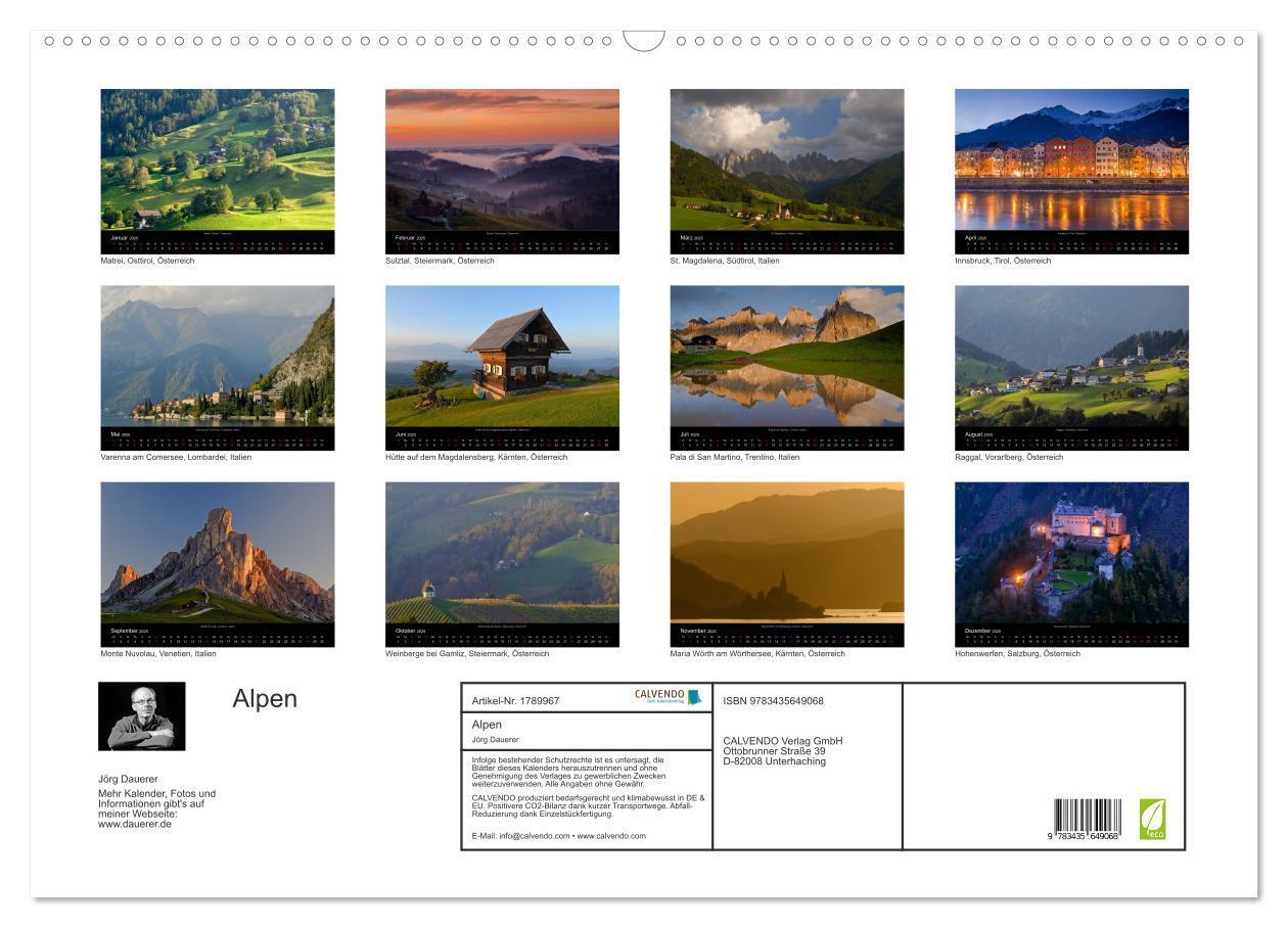 Bild: 9783435649068 | Alpen (Wandkalender 2025 DIN A2 quer), CALVENDO Monatskalender | 2025