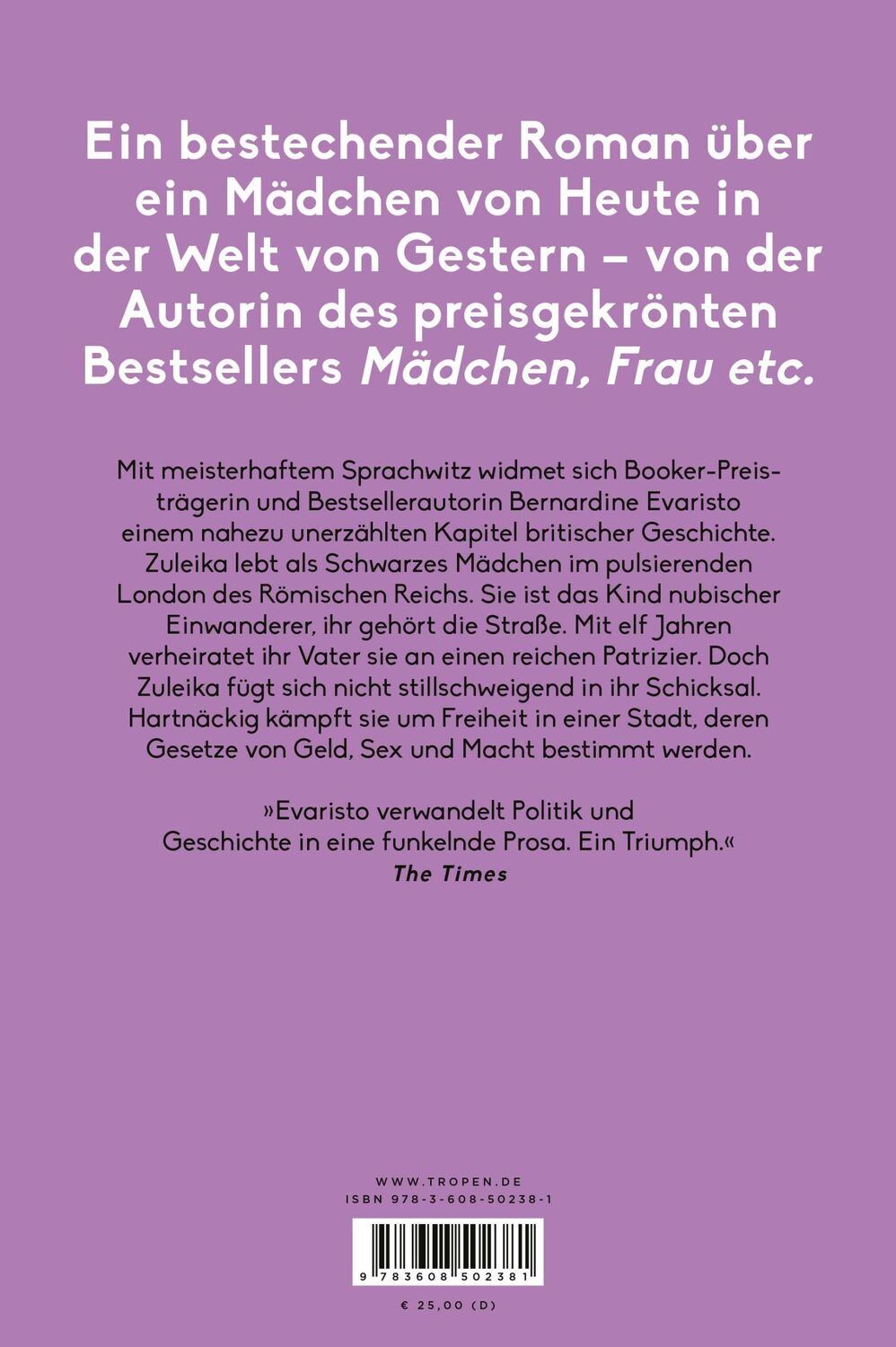 Rückseite: 9783608502381 | Zuleika | Roman | Bernardine Evaristo | Buch | 264 S. | Deutsch | 2024