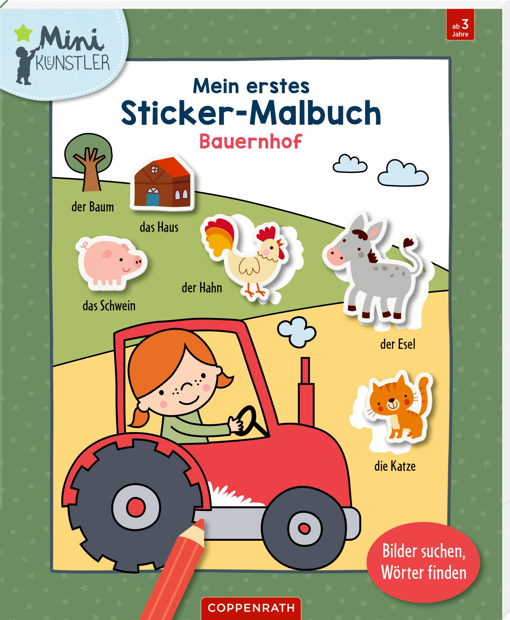 Cover: 9783649647553 | Mein erstes Sticker-Malbuch: Bauernhof | Bilder suchen, Wörter finden