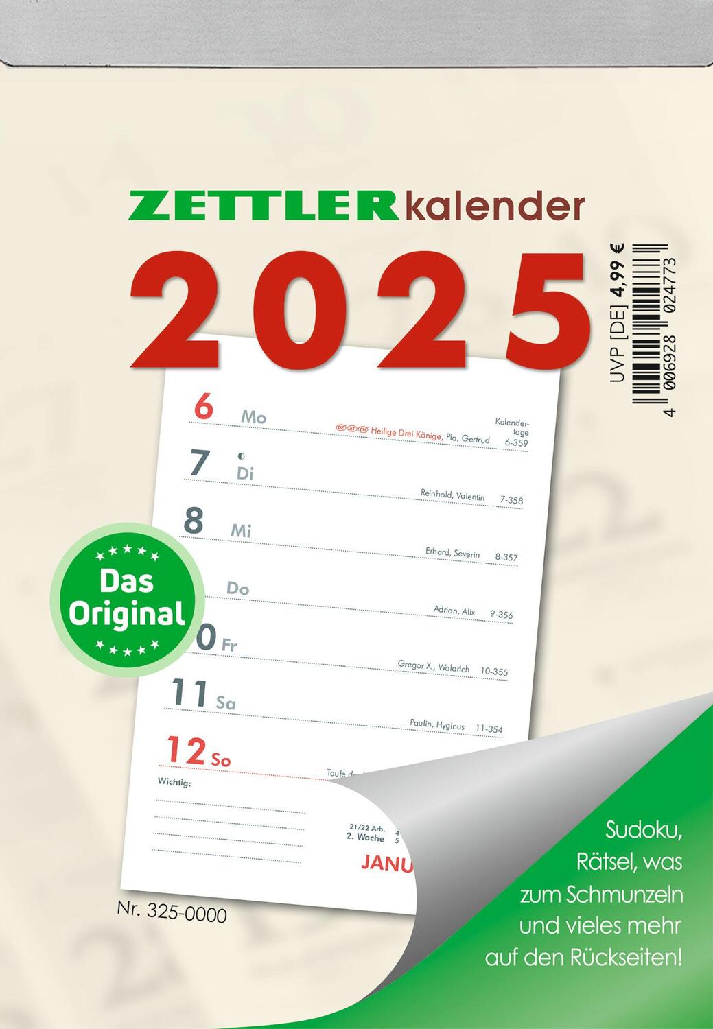 Cover: 4006928024773 | Wochenabreißkalender 2025 - 10,5x14,6 cm - 1 Woche auf 1 Seite -...