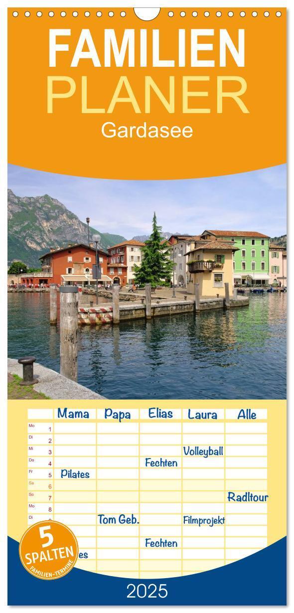 Cover: 9783457119105 | Familienplaner 2025 - Gardasee mit 5 Spalten (Wandkalender, 21 x 45...