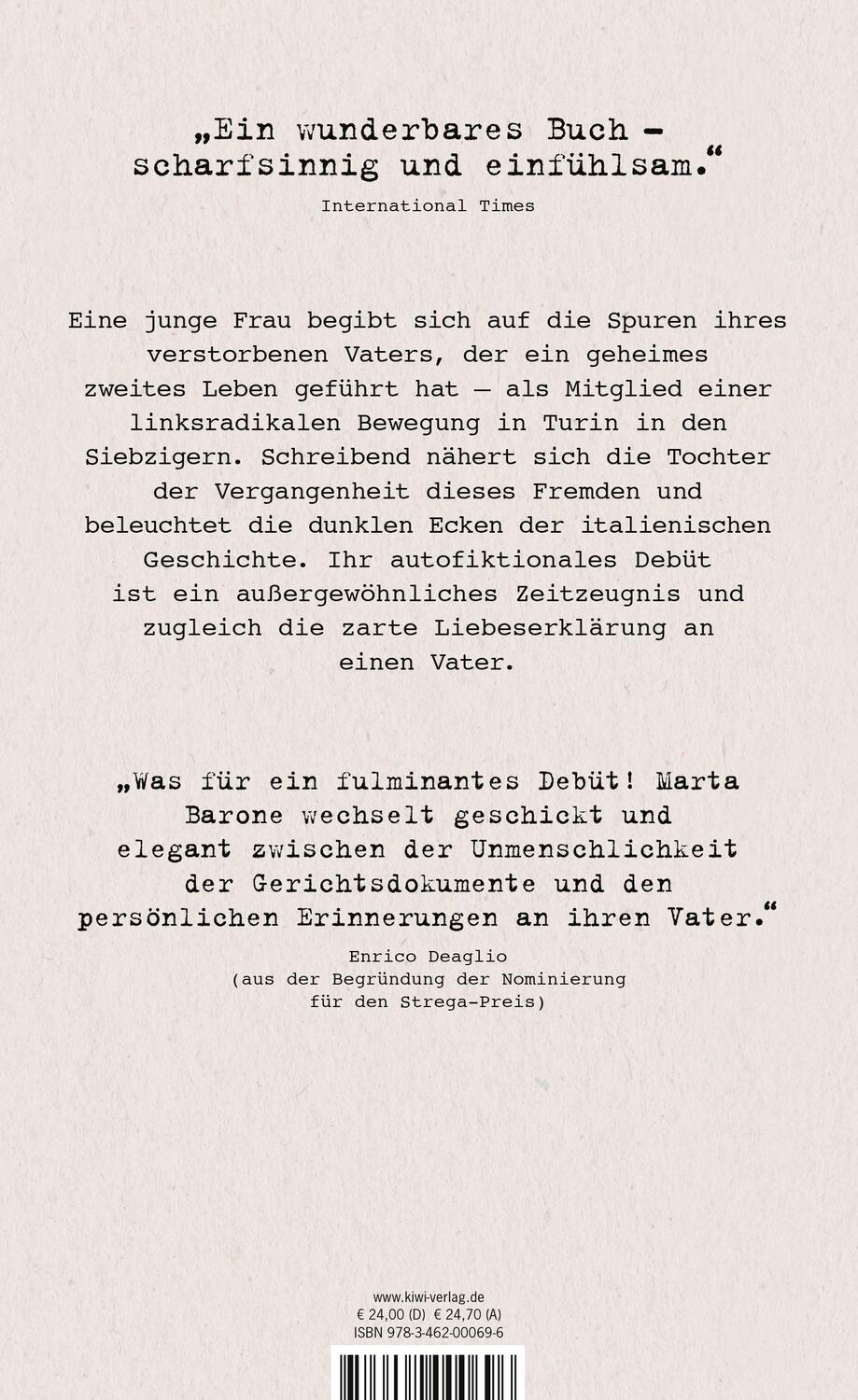 Rückseite: 9783462000696 | Als mein Vater in den Straßen von Turin verschwand | Roman | Barone