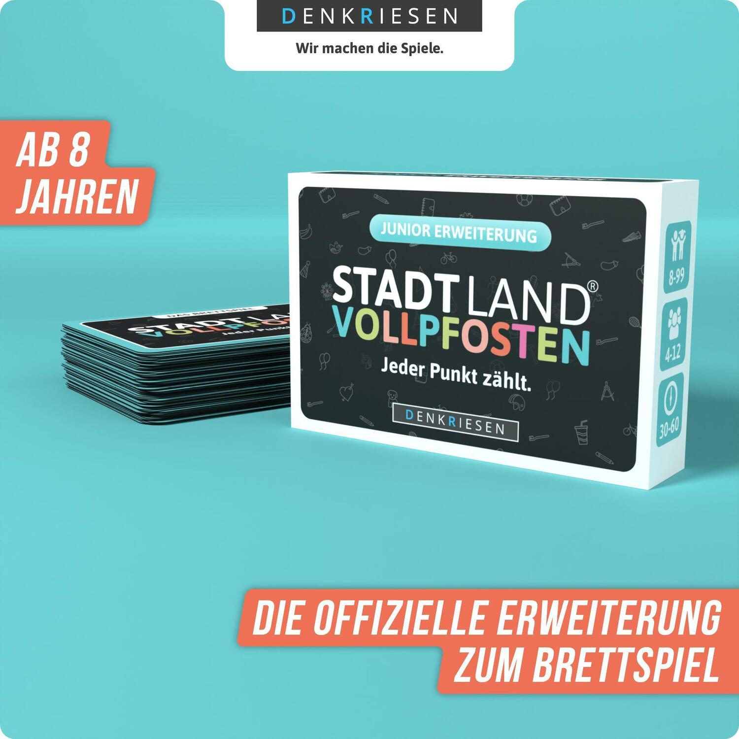 Bild: 4260528093885 | STADT LAND VOLLPFOSTEN® - Das Brettspiel - ERWEITERUNG - JUNIOR...