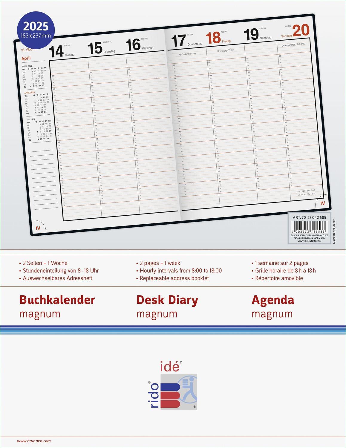 Bild: 4003273785533 | rido/idé 7027042585 Buchkalender Modell magnum (2025) 2 Seiten = 1...