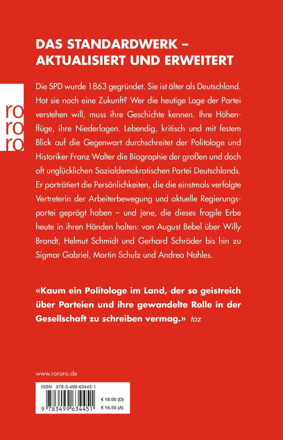 Rückseite: 9783499634451 | Die SPD | Franz Walter | Taschenbuch | Deutsch | 2018