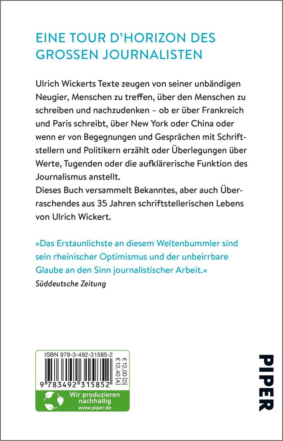 Rückseite: 9783492315852 | Nie die Lust aus den Augen verlieren | Lebensthemen | Ulrich Wickert