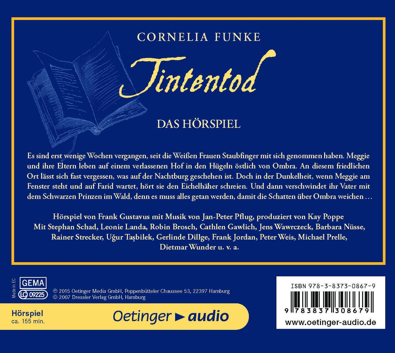 Rückseite: 9783837308679 | Tintentod - Das Hörspiel (2 CD) | Hörspiel | Cornelia Funke | Audio-CD