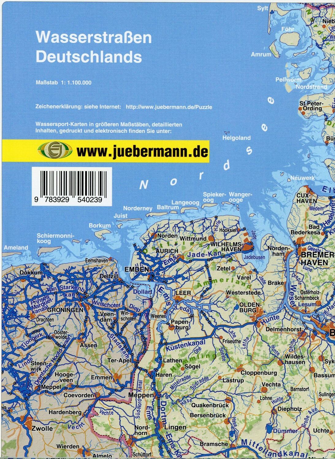 Cover: 9783929540239 | Wasserstraßen Deutschland 1 : 1 100 000 | Erhard Jübermann | 1 S.