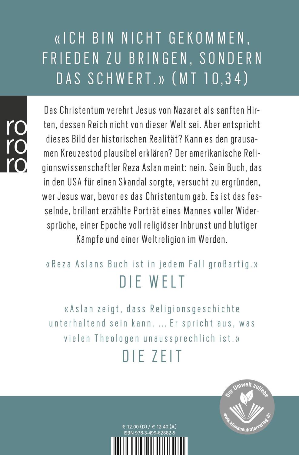 Rückseite: 9783499628825 | Zelot | Jesus von Nazaret und seine Zeit | Reza Aslan | Taschenbuch