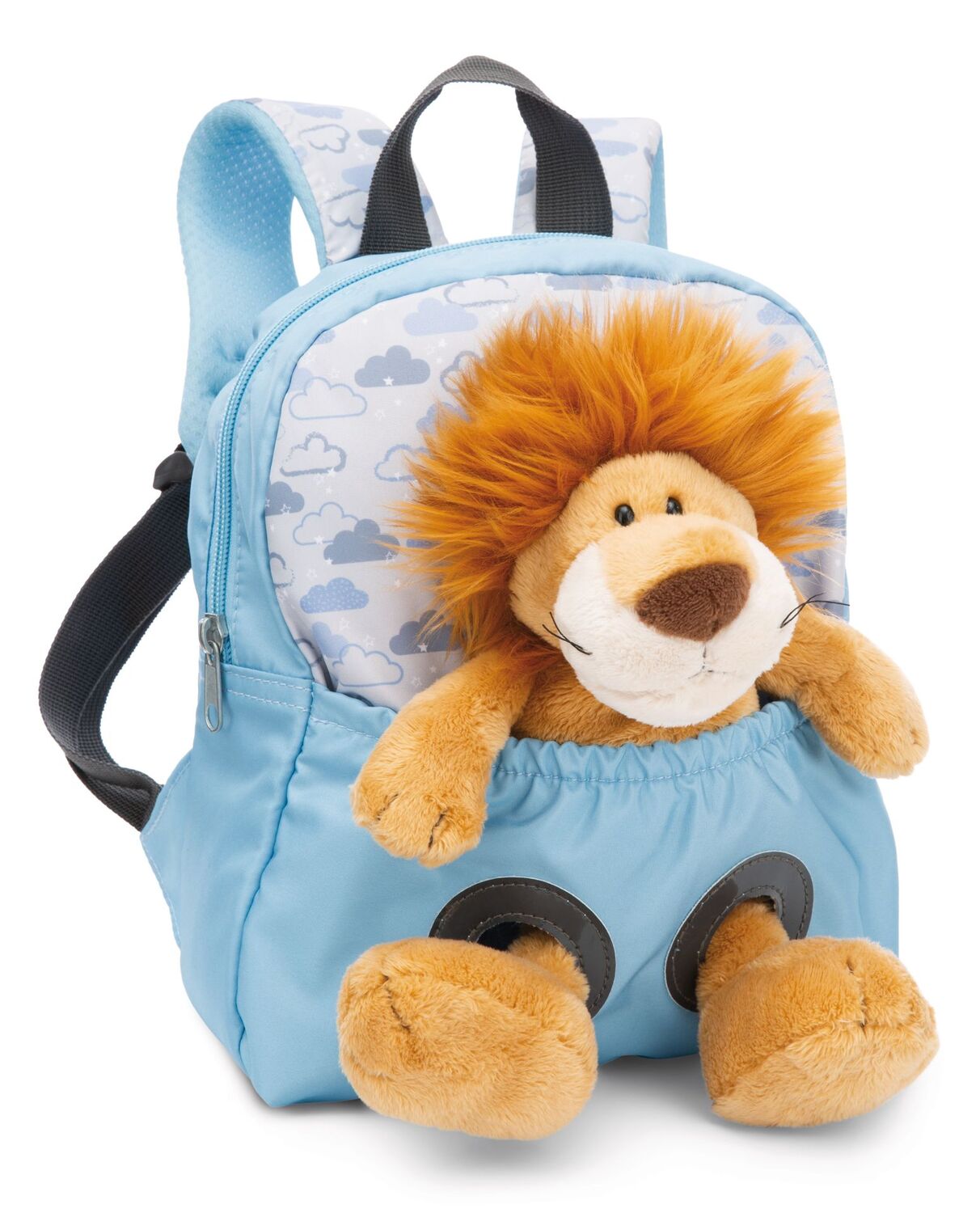 Cover: 4012390498486 | Nici 49848 Rucksack mit Plüschtier 21x26cm Löwe 25cm hellblau | 49848