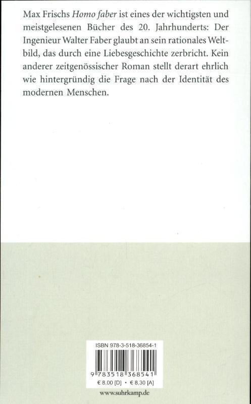 Rückseite: 9783518368541 | Homo faber | Max Frisch | Taschenbuch | 208 S. | Deutsch | 2001