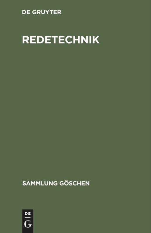 Cover: 9783110048360 | Redetechnik | Einführung in die Rhetorik | Degruyter | Buch | 187 S.