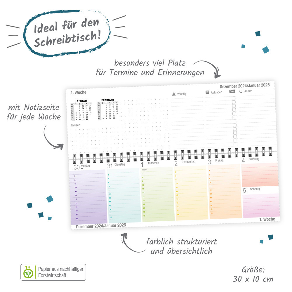 Bild: 4251901506887 | Trötsch Schreibtischquerkalender Timer Farben (eine Woche 2 Seiten)...