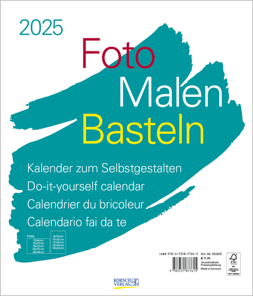 Cover: 9783731877615 | Foto-Malen-Basteln Bastelkalender weiß groß 2025 | Korsch Verlag