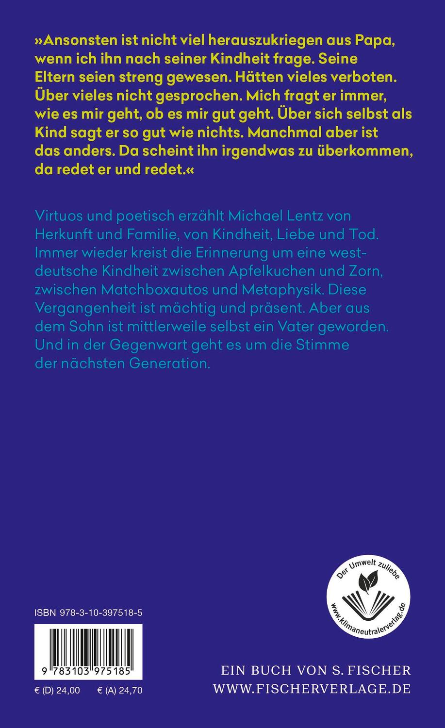 Rückseite: 9783103975185 | Heimwärts | Roman | Michael Lentz | Buch | 304 S. | Deutsch | 2024