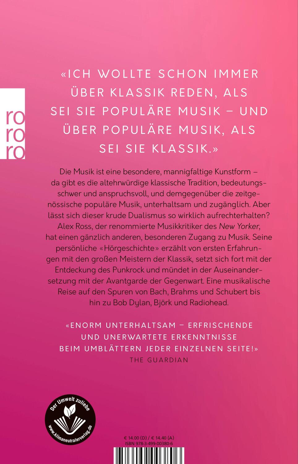 Rückseite: 9783499003806 | Listen To This | Über Musik | Alex Ross | Taschenbuch | Deutsch | 2020