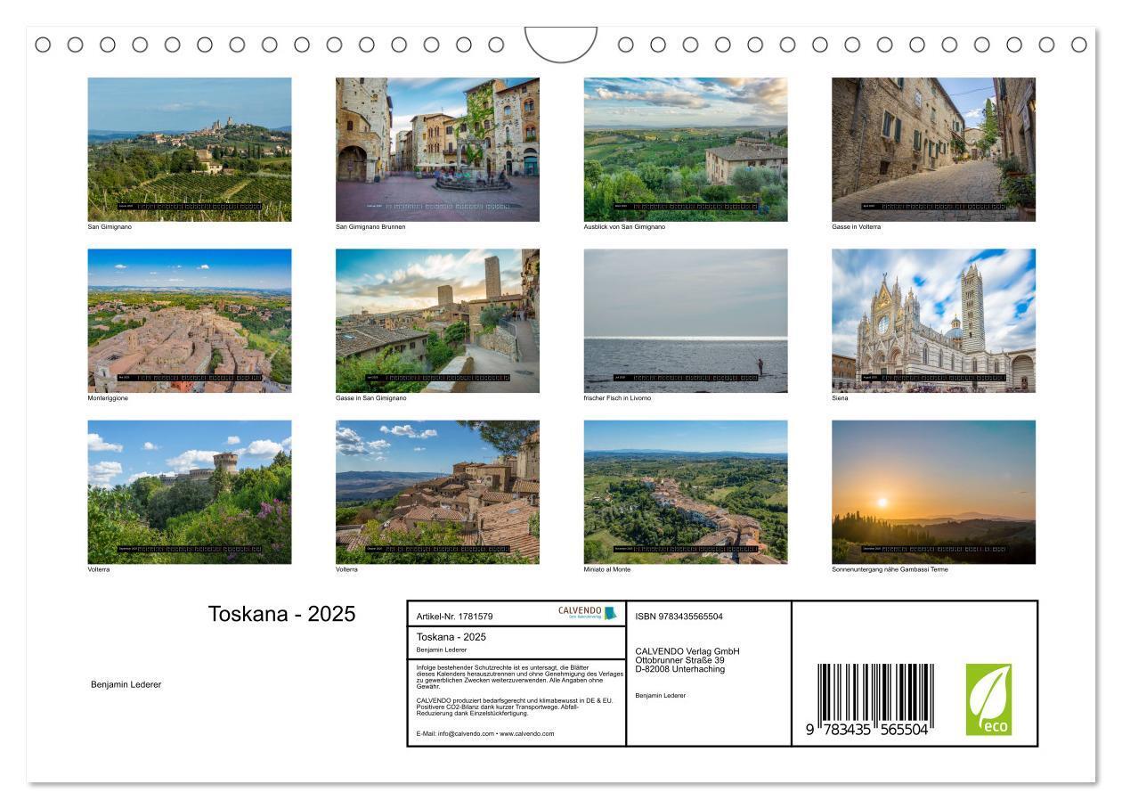 Bild: 9783435565504 | Toskana - 2025 (Wandkalender 2025 DIN A4 quer), CALVENDO...