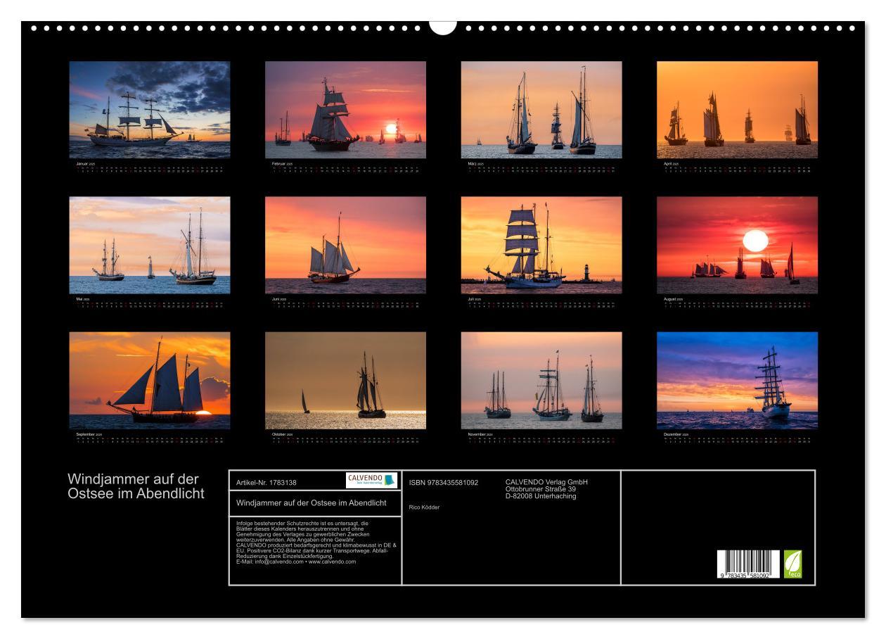 Bild: 9783435581092 | Windjammer auf der Ostsee im Abendlicht (Wandkalender 2025 DIN A2...