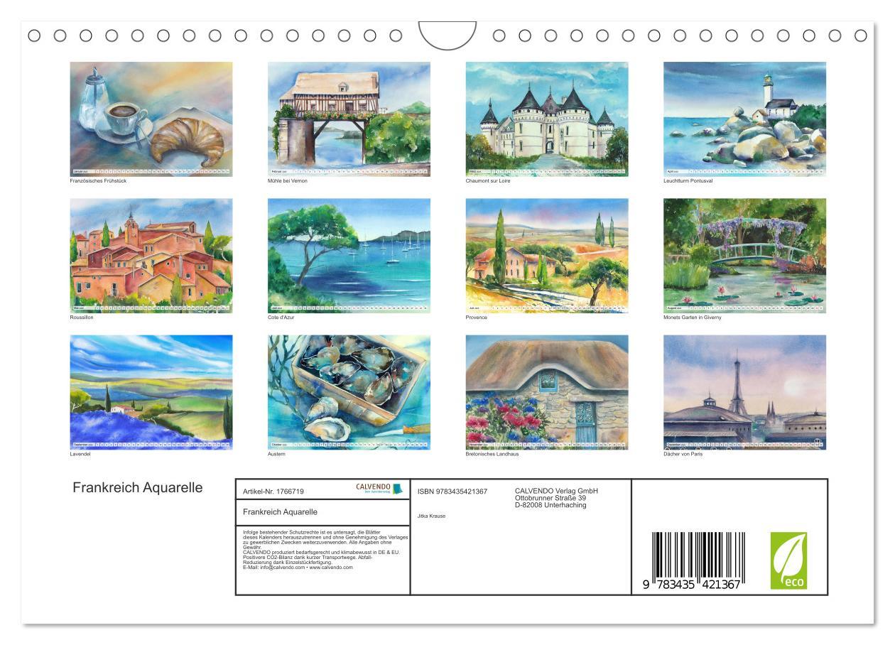 Bild: 9783435421367 | Frankreich Aquarelle (Wandkalender 2025 DIN A4 quer), CALVENDO...