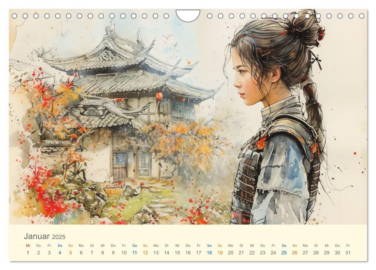 Bild: 9783457129890 | Samurai - whimsical inked style (Wandkalender 2025 DIN A4 quer),...