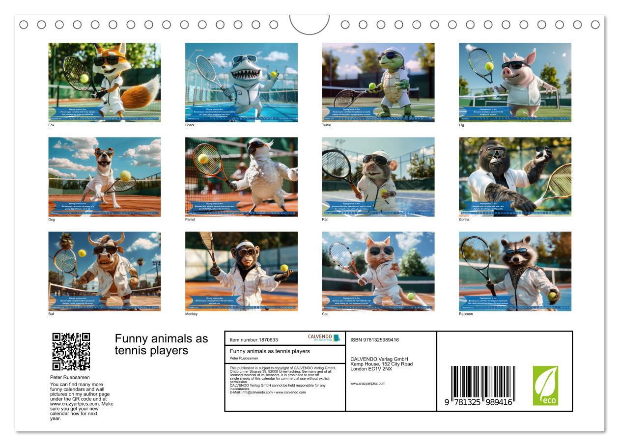 Bild: 9781325989416 | Funny animals as tennis players (Wall Calendar 2025 DIN A4...