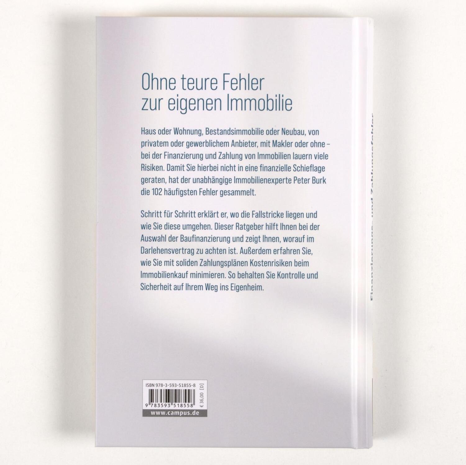 Rückseite: 9783593518558 | Finanzierungs- und Zahlungsfehler beim Immobilienkauf | Peter Burk