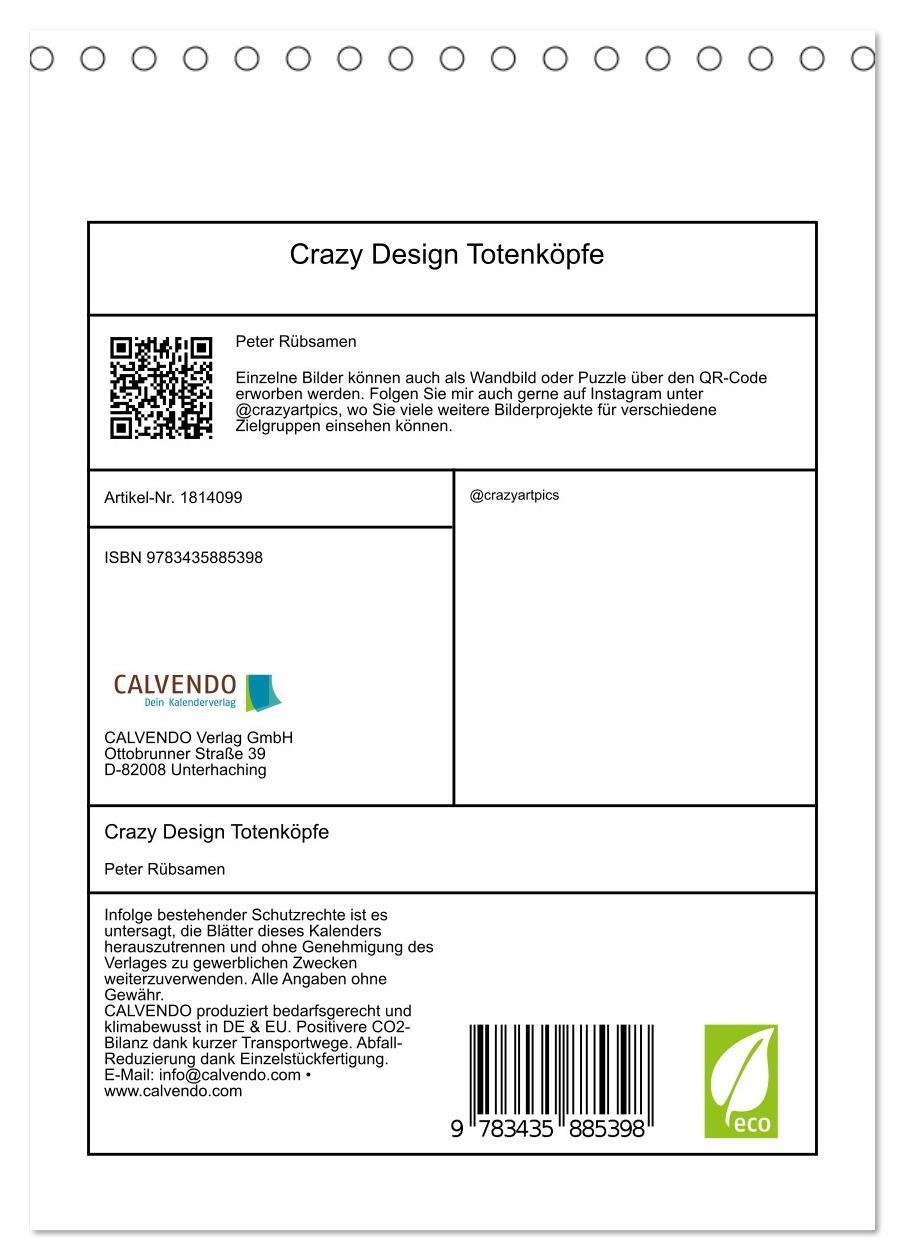 Bild: 9783435885398 | Crazy Design Totenköpfe (Tischkalender 2025 DIN A5 hoch), CALVENDO...