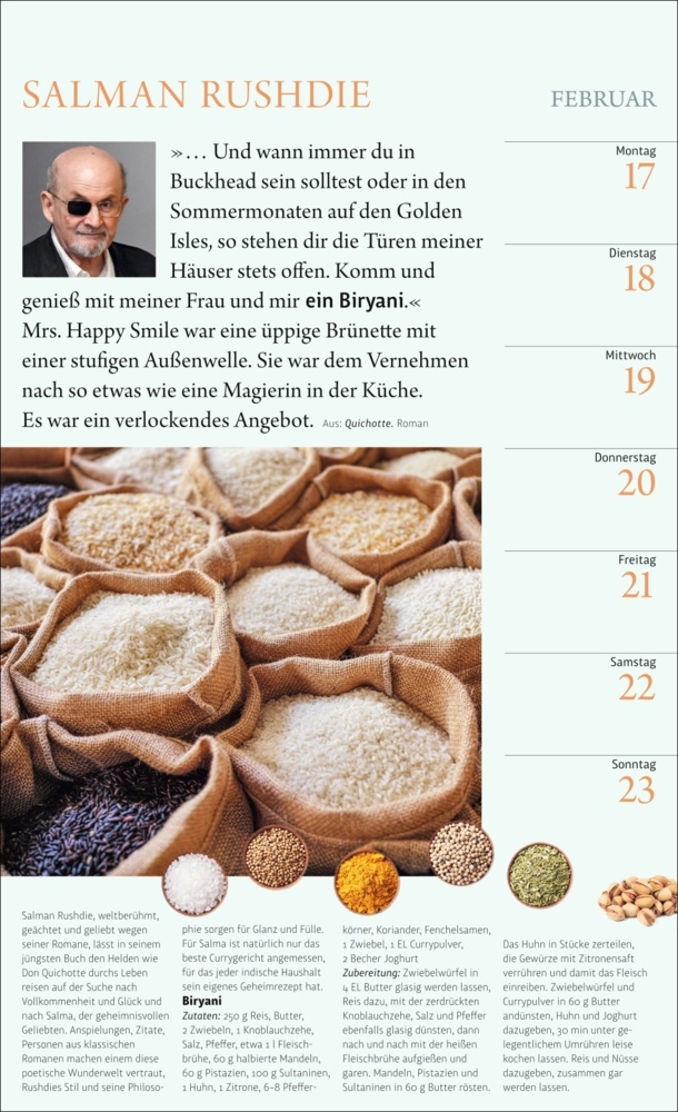 Bild: 9783840041068 | Der literarische Küchenkalender Wochenkalender 2025 | Schönfeldt