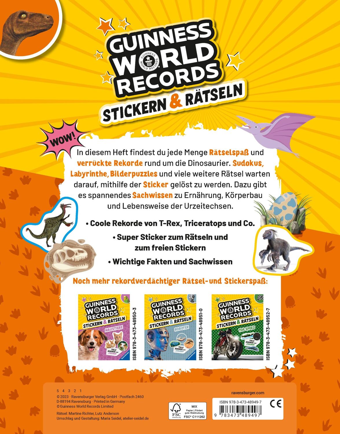 Rückseite: 9783473489497 | Guinness World Records Stickern und Rätseln: Dinosaurier - ein...