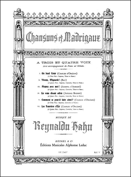 Cover: 9790047234377 | Chansons et Madrigaux pour Trois et Quatre Voix | Reynaldo Hahn | Buch