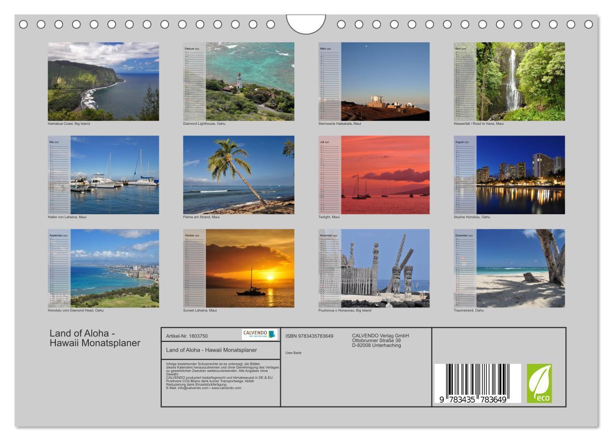 Bild: 9783435783649 | Land of Aloha - Hawaii Monatsplaner (Wandkalender 2025 DIN A4...