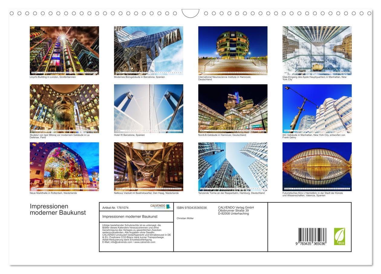 Bild: 9783435365036 | Impressionen moderner Baukunst (Wandkalender 2025 DIN A3 quer),...