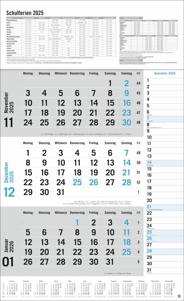 Bild: 9783756406647 | 3-Monats-Planer 2025 mit Klappfälzel mit Ferienterminen. | Kalender