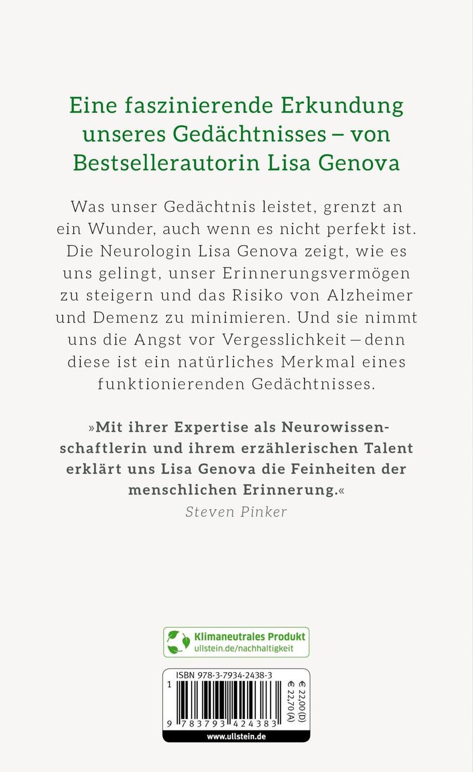 Rückseite: 9783793424383 | Die Gabe der Erinnerung und die Kunst des Vergessens | Lisa Genova