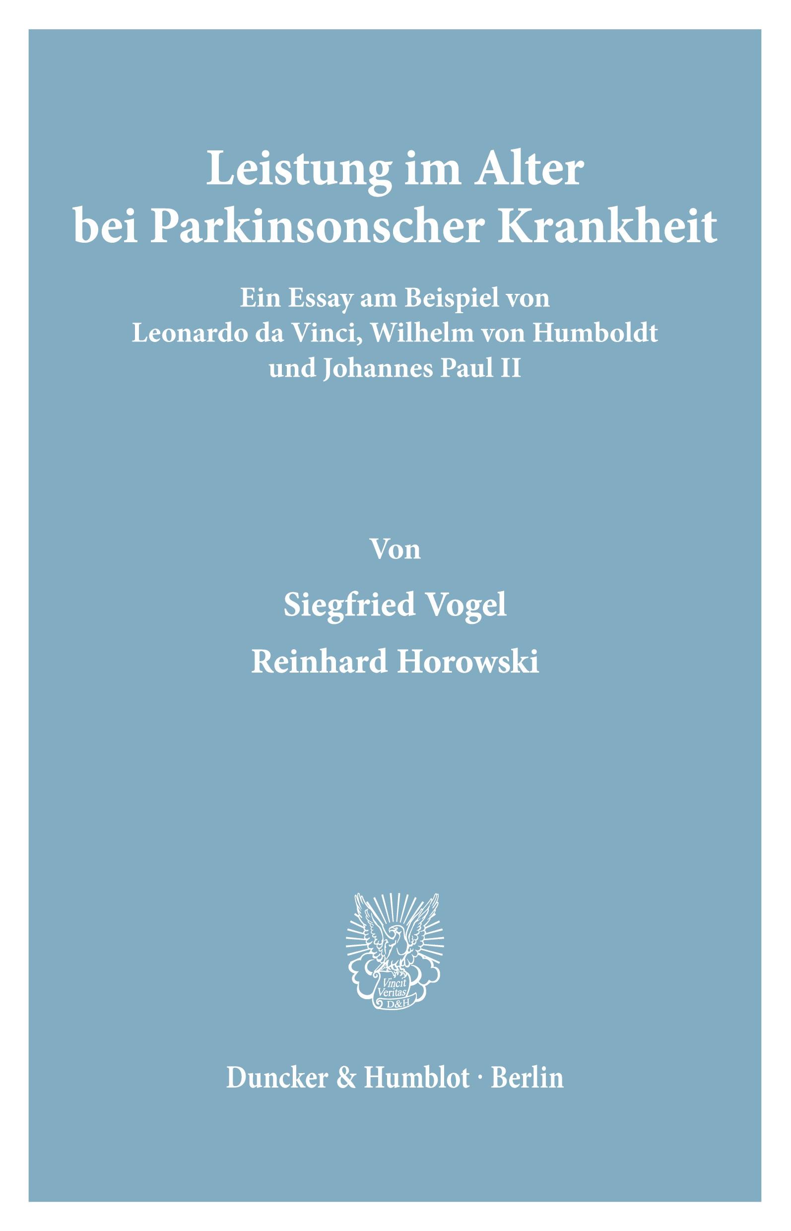 Cover: 9783428114436 | Leistung im Alter bei Parkinsonscher Krankheit. | Vogel (u. a.) | Buch