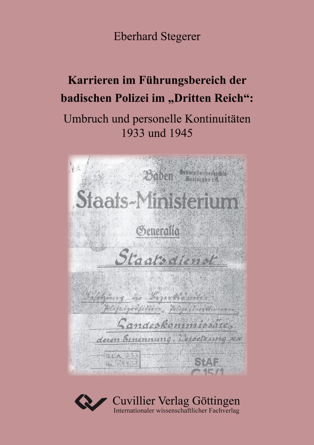 Cover: 9783736970762 | Karrieren im Führungsbereich der badischen Polizei im ¿Dritten...