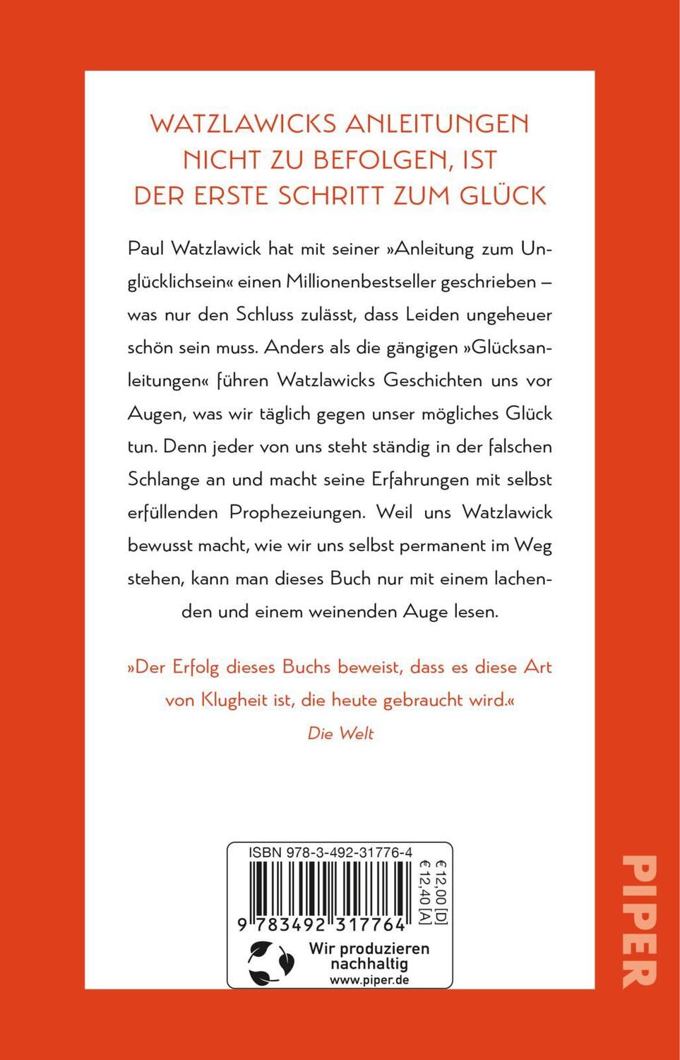 Rückseite: 9783492317764 | Anleitung zum Unglücklichsein | Paul Watzlawick | Taschenbuch | 144 S.