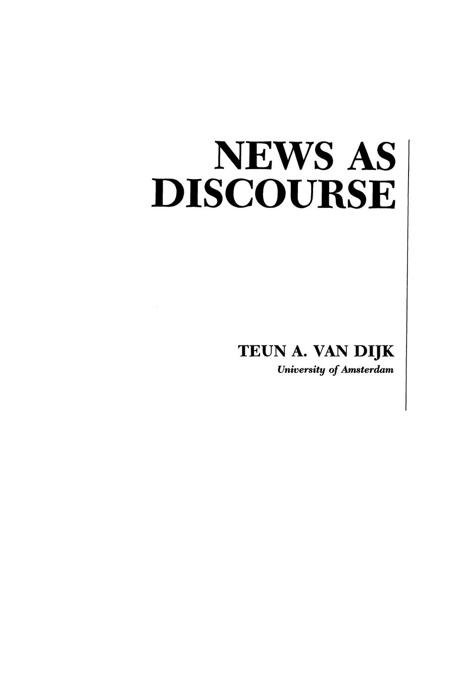 Cover: 9780805808285 | News As Discourse | Teun A. Van Dijk | Taschenbuch | Paperback | 1990