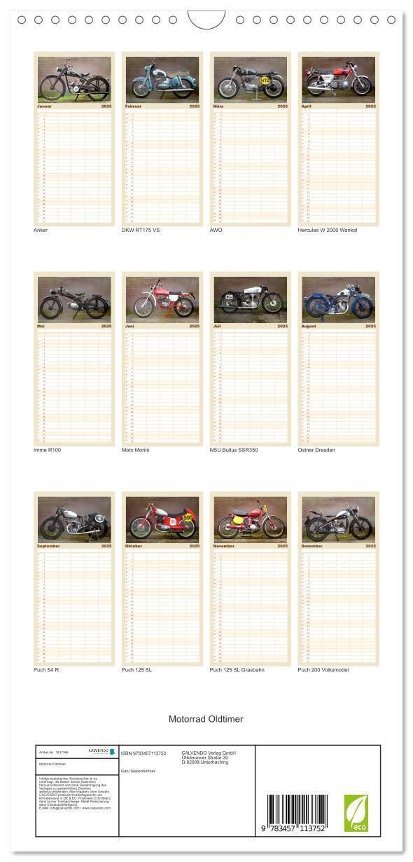 Bild: 9783457113752 | Familienplaner 2025 - Motorrad Oldtimer mit 5 Spalten...