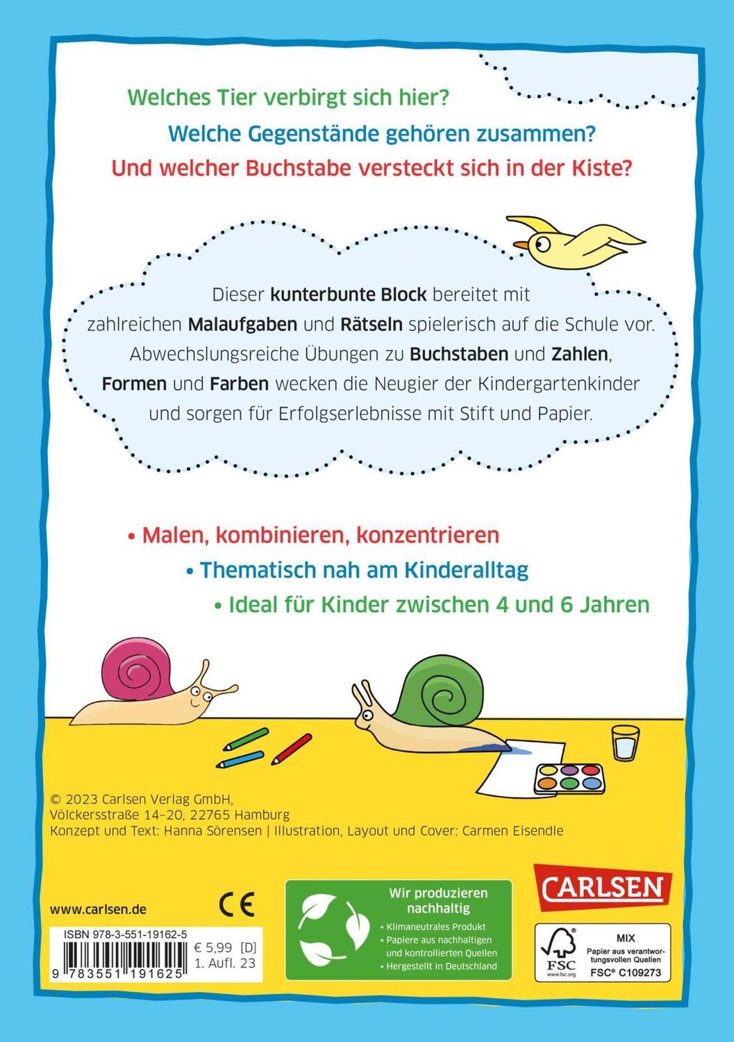 Rückseite: 9783551191625 | Rätseln für Kita-Kinder: Mein bunter Kindergarten-Block: Rätseln,...