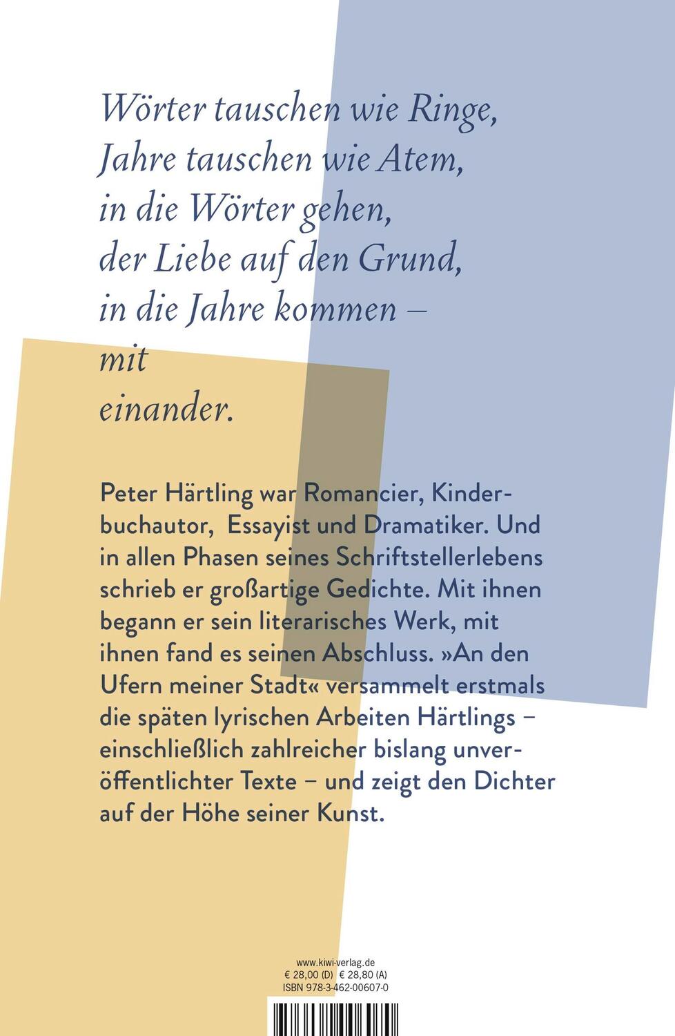 Rückseite: 9783462006070 | An den Ufern meiner Stadt | Späte Gedichte | Peter Härtling | Buch