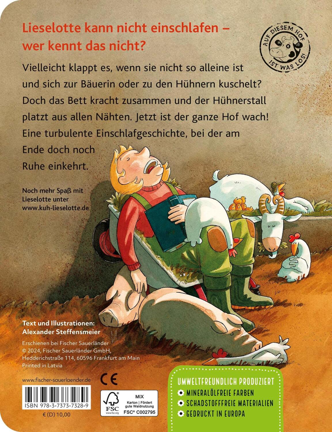 Rückseite: 9783737373289 | Lieselotte bleibt wach | Pappbilderbuch über das Einschlafen ab 2