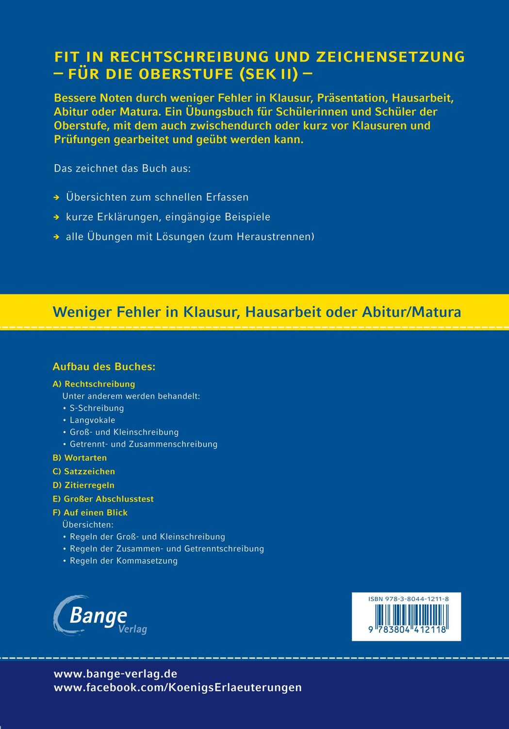 Rückseite: 9783804412118 | Fit in Rechtschreibung und Zeichensetzung für die Oberstufe (SEK II).